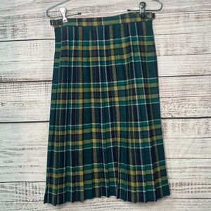 VTG Pitlochry Kilt Green Blue 100% Pure New Wool Size 10 Pleated Skirt Scotland